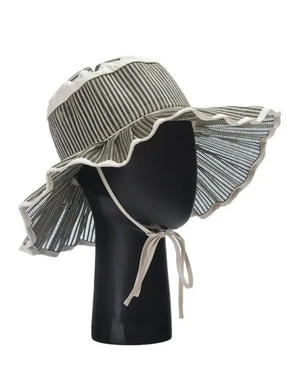 Ruffled Brim Sun Hat with Chin Tie - PINK
